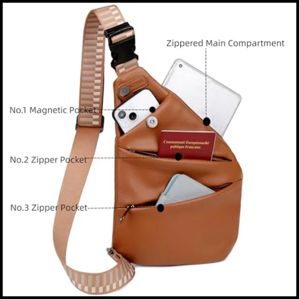 Vegan Leather Crossbody Sling Bag Anti-Theft Travel Purse Minimal Chic